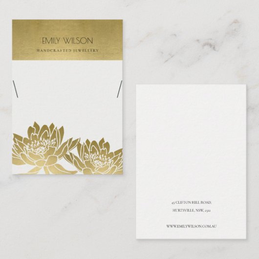 ROYAL FAUX GOLD LOTUS FLOWER KETTING DISPLAY VISITEKAARTJE (Voorkant / Achterkant)