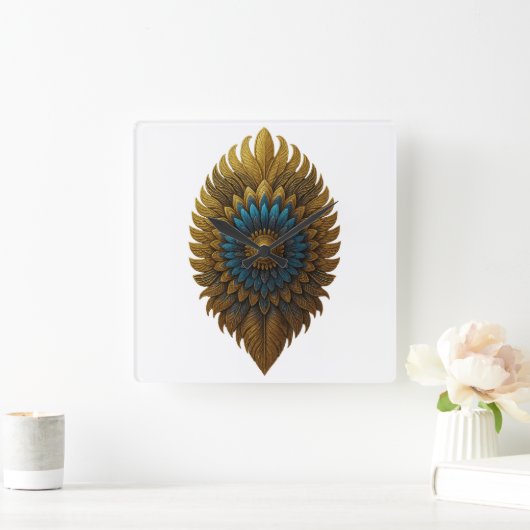 Royal Feather | Black & Gold Egyptian Wall Clock Vierkante Klok (Huis)