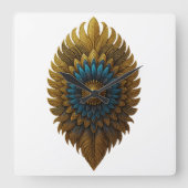 Royal Feather | Black & Gold Egyptian Wall Clock Vierkante Klok (Voorkant)
