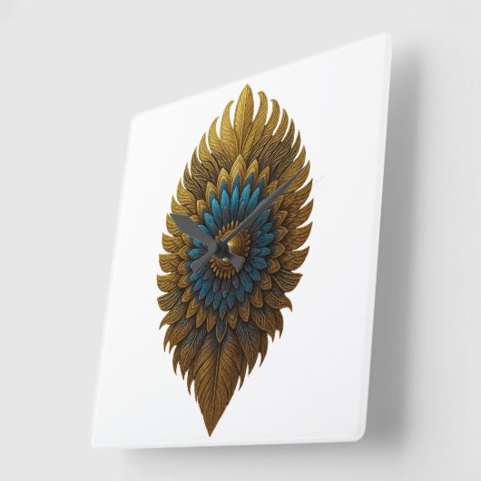 Royal Feather | Black & Gold Egyptian Wall Clock Vierkante Klok (Hoek)