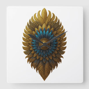 Royal Feather Zwarte & Gouden Egyptische Wandklo Vierkante Klok