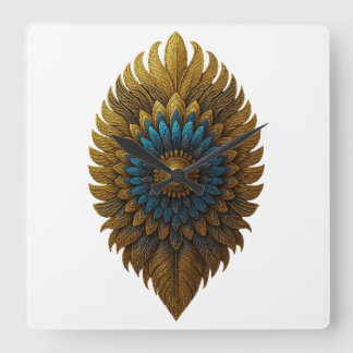 Royal Feather | Zwarte & Gouden Egyptische Wandklo Vierkante Klok