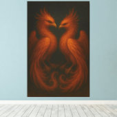 Royal Fire Phoenix Pair – Luxury Canvas Art (Insitu (Houten vloer))