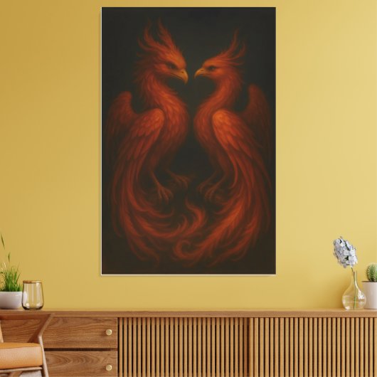 Royal Fire Phoenix Pair – Luxury Canvas Art (Insitu (Woonkamer))