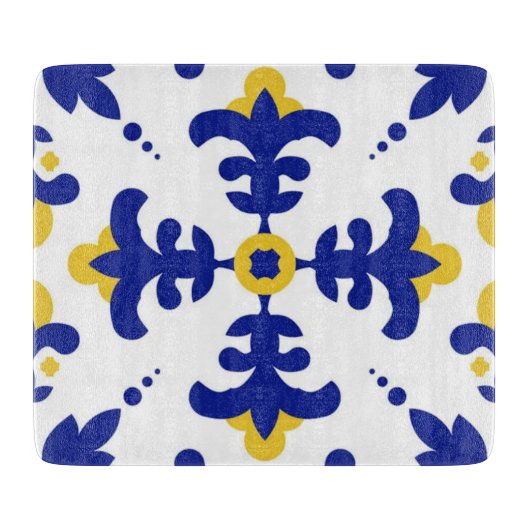 Royal Fleur Bold Blue and Gold Botanical Snijplank (Voorkant)