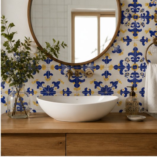 Royal Fleur Bold Blue and Gold Botanical Tegeltje