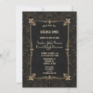 Royal Fleur-de-Lis Art Deco 1920s Rehearsal Dinner Kaart
