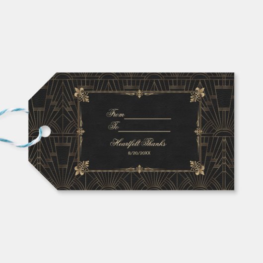 Royal Fleur-de-Lis Art Deco 1920s Wedding Cadeaulabel (Achterkant Horizontaal)