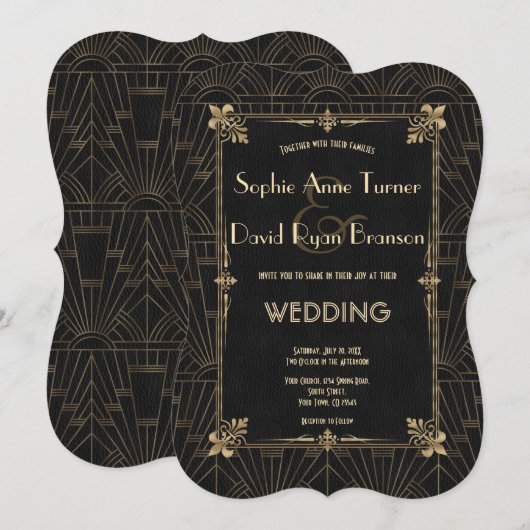 Royal Fleur-de-Lis Art Deco 1920s Wedding Kaart (Voorkant / Achterkant)