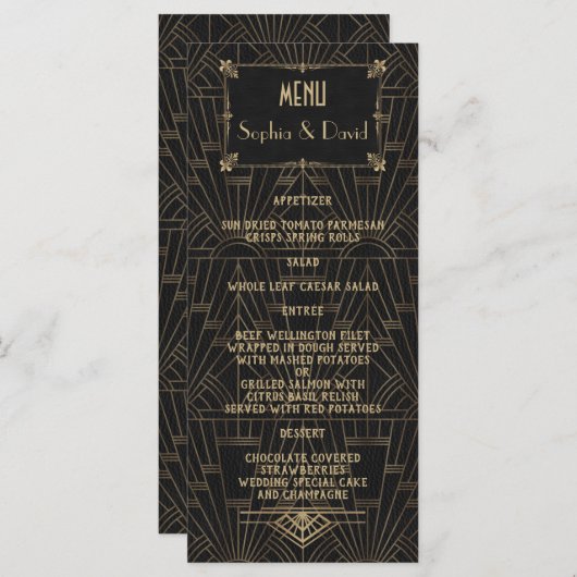 Royal Fleur-de-Lis Art Deco 1920s Wedding Menu (Voorkant / Achterkant)