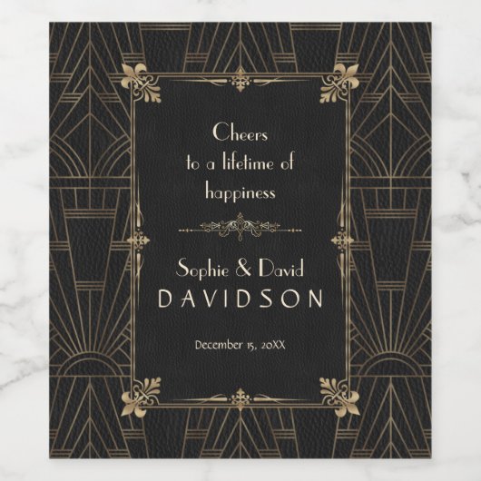 Royal Fleur-de-Lis Art Deco 1920s Wedding Wijn Etiket (Enkel label)