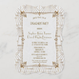 Royal Fleur-de-Lis Art Deco Gold Engagement Party Kaart