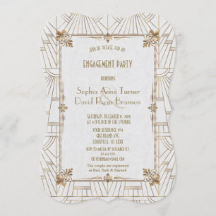 Royal Fleur-de-Lis Art Deco Gold Engagement Party Kaart