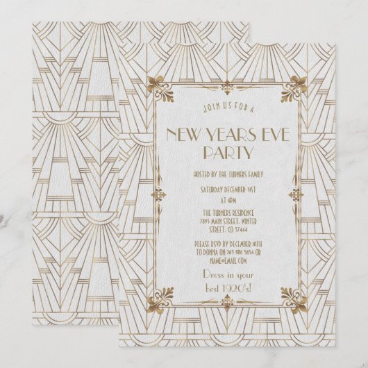 Royal Fleur-de-Lis Art Deco Gold New Year Kaart (Voorkant / Achterkant)