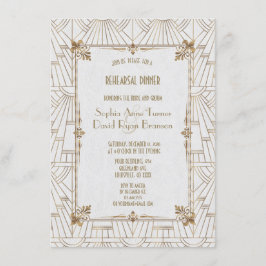 Royal Fleur-de-Lis Art Deco Gold Rehearsal Dinner Kaart