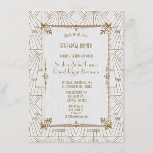 Royal Fleur-de-Lis Art Deco Gold Rehearsal Dinner Kaart