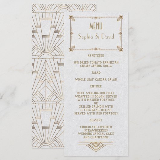 Royal Fleur-de-Lis Art Deco Gold White 20s Menu (Voorkant / Achterkant)