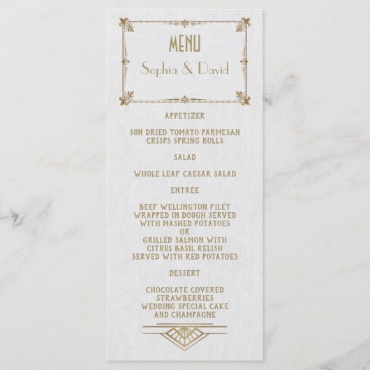 Royal Fleur-de-Lis Art Deco Gold White 20s Menu (Voorkant)