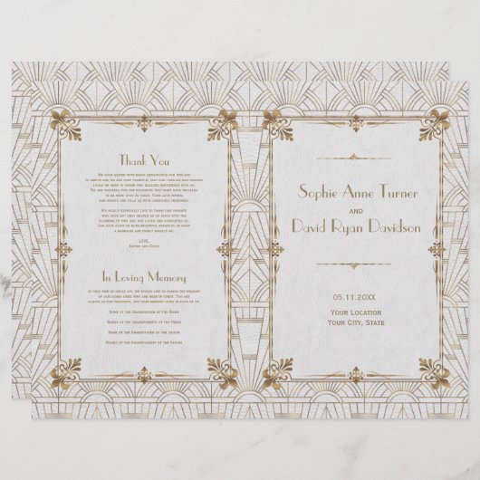 Royal Fleur-de-Lis Art Deco Gold White 20s-program (Voorkant / Achterkant)