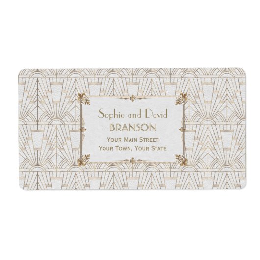 Royal Fleur-de-Lis Art Deco Gold White 20s Wedding Etiket (Voorkant)