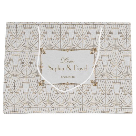 Royal Fleur-de-Lis Art Deco Gold White 20s Wedding Groot Cadeauzakje (Voorkant)