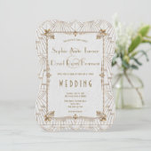 Royal Fleur-de-Lis Art Deco Gold White 20s Wedding Kaart (Staand voorkant)