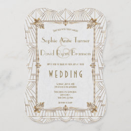 Royal Fleur-de-Lis Art Deco Gold White 20s Wedding Kaart