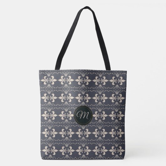 Royal fleur-de-lis-marine patroon.monogram. tote bag (Voorkant)