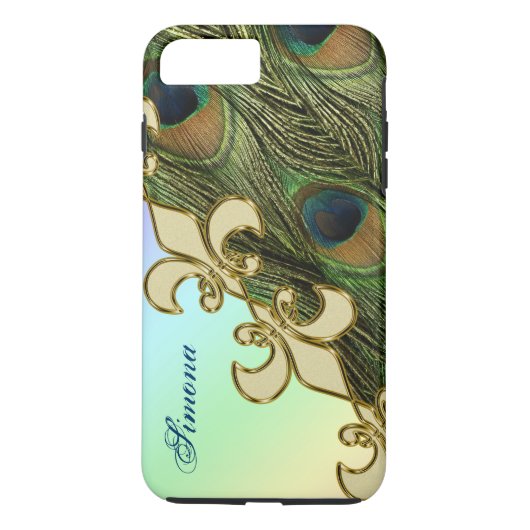 Royal Fleur-de-lis Peacock iPhone 7 Plus Monogram Case-Mate iPhone Case (Achterkant)