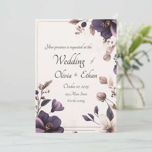 Royal Floral bruiloft uitnodiging (Staand voorkant)