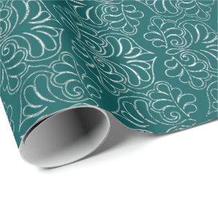 Royal Floral  Deep Blauwgroen Silver Vip Cadeaupapier