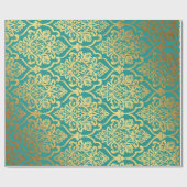Royal  Floral Golden Ornament Blue Mint Cadeaupapier (Vlak)