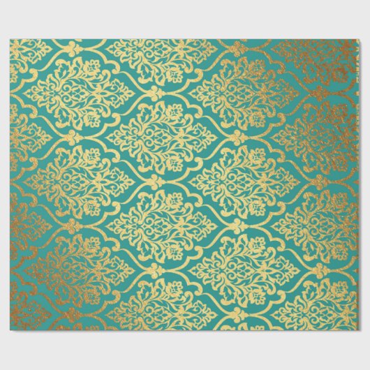 Royal Floral Golden Ornament Blue Mint Cadeaupapier (Vlak)