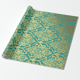 Royal Floral Golden Ornament Blue Mint Cadeaupapier