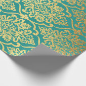 Royal  Floral Golden Ornament Blue Mint Cadeaupapier (Hoek)