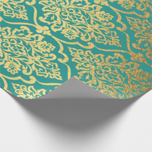 Royal Floral Golden Ornament Blue Mint Cadeaupapier (Hoek)