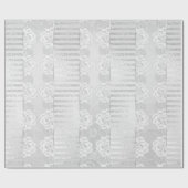Royal Floral Rozen Silver White Lace Stripes Cadeaupapier (Vlak)