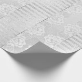 Royal Floral Rozen Silver White Lace Stripes Cadeaupapier (Hoek)