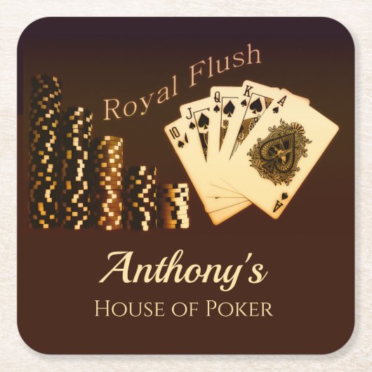 Royal Flush Poker Thema Drink Coasters Kartonnen Onderzetters (Voorkant)