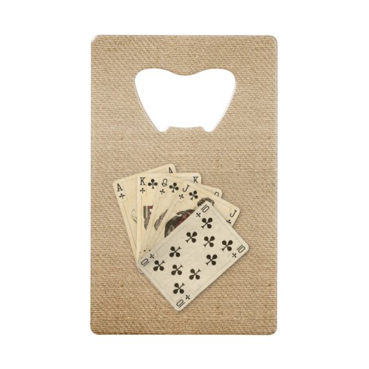 Royal Flush Spades on Burlap Background Creditkaart Flessenopener (Voorkant)