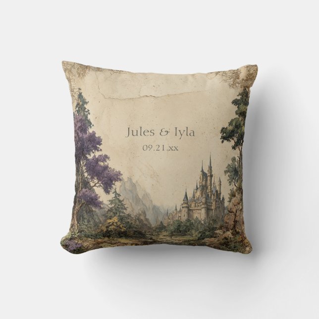 Royal Forest Castle betoverde bruiloft Kussen (Voorkant)