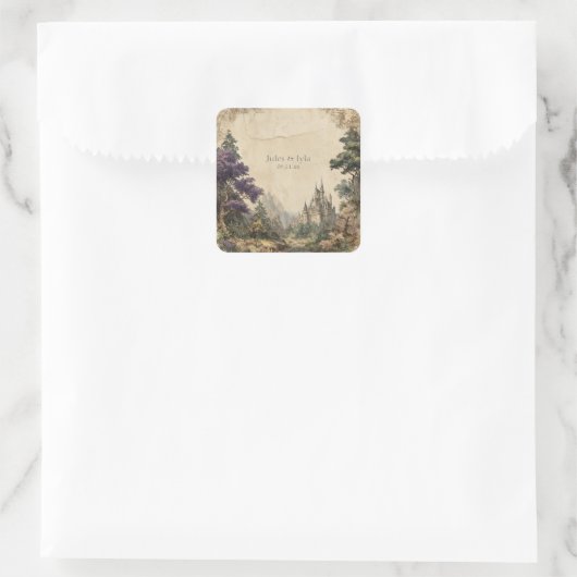 Royal Forest Castle betoverde bruiloft Vierkante Sticker (Tas)