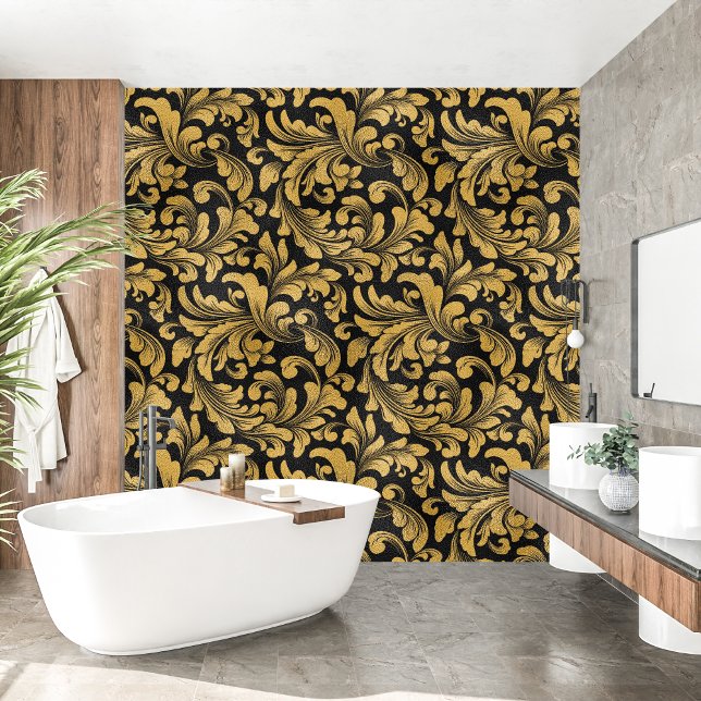 Royal Franse zwart en gouden Bloemen Behang (Royal French black and golden Floral Wallpaper )