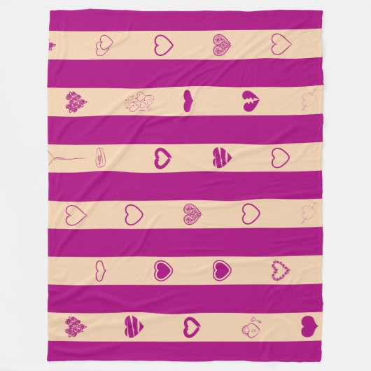 Royal Fuchsia Stripes Modern Heart Pattern Fleece Deken (Voorkant)