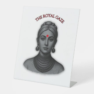 Royal Gaze Indian Queen Minimalist Bold Line Art Reclamebord Met Voetstuk