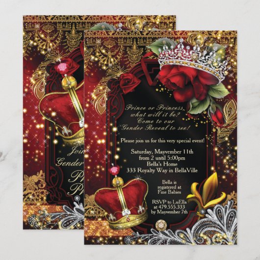 Royal Gender Reveal Douche Prins of Prinses Invi Kaart (Voorkant / Achterkant)