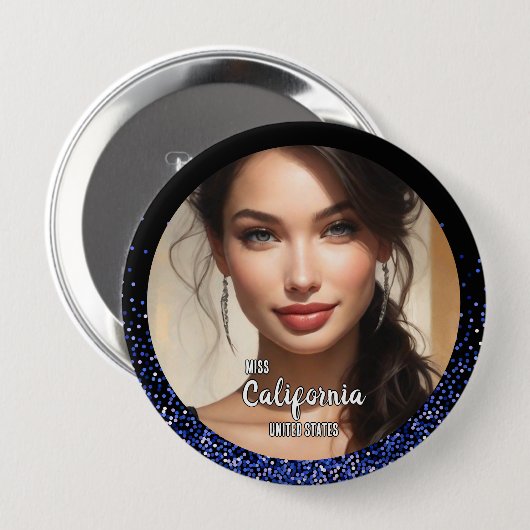 Royal Glitter Glitz Pageant Foto Button Pin (Voorkant /achterkant)