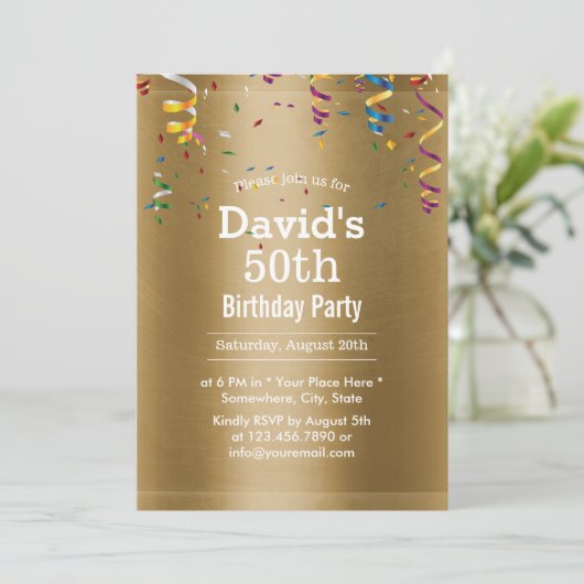 Royal Gold 50th Birthday Party Kaart (Staand voorkant)