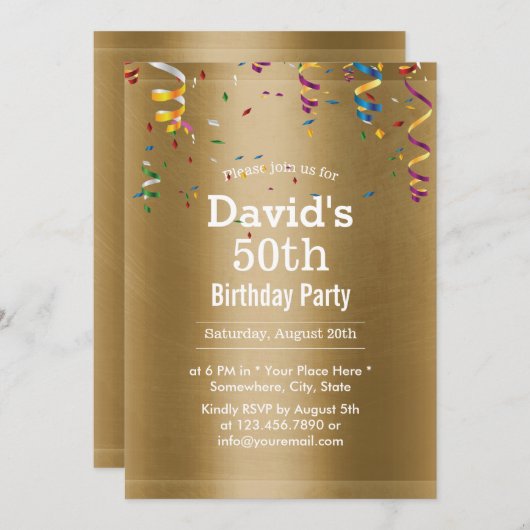 Royal Gold 50th Birthday Party Kaart (Voorkant / Achterkant)