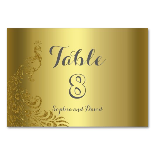 Royal Gold Abstract Pauw Huwelijks TABLE NUMBER Kaart (Achterkant)